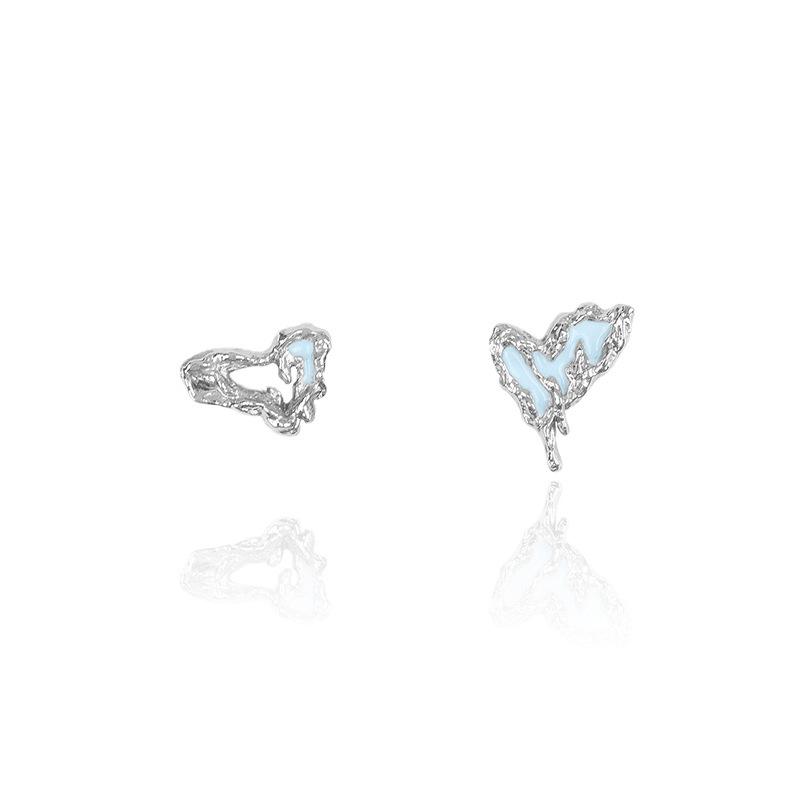 Irregular Heart Stud Earrings - Women's Fashionable Asymmetrical Needle Accessories