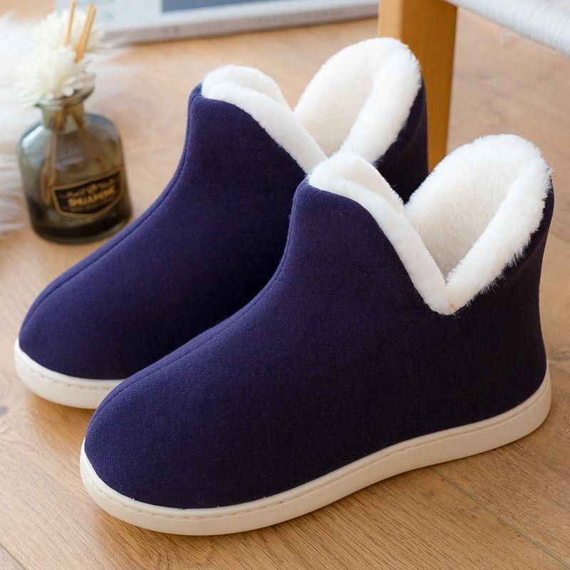 

Тепле бавовняне взуття Легке домашнє взуття з потовщеного флісу та пухнастим взуттям Тепле з високим верхом Нековзні бавовняні тапочки Снігові черевики 44-45 темно-синього кольору