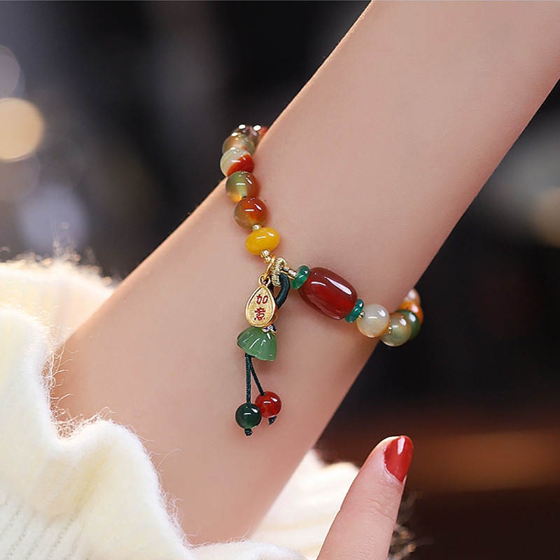 New Chinese Colorful Beaded Bracelet For Women Vintage Natural Stone Ethnic Handmade Chain Hand Rope Bracelet Jewelry Gift