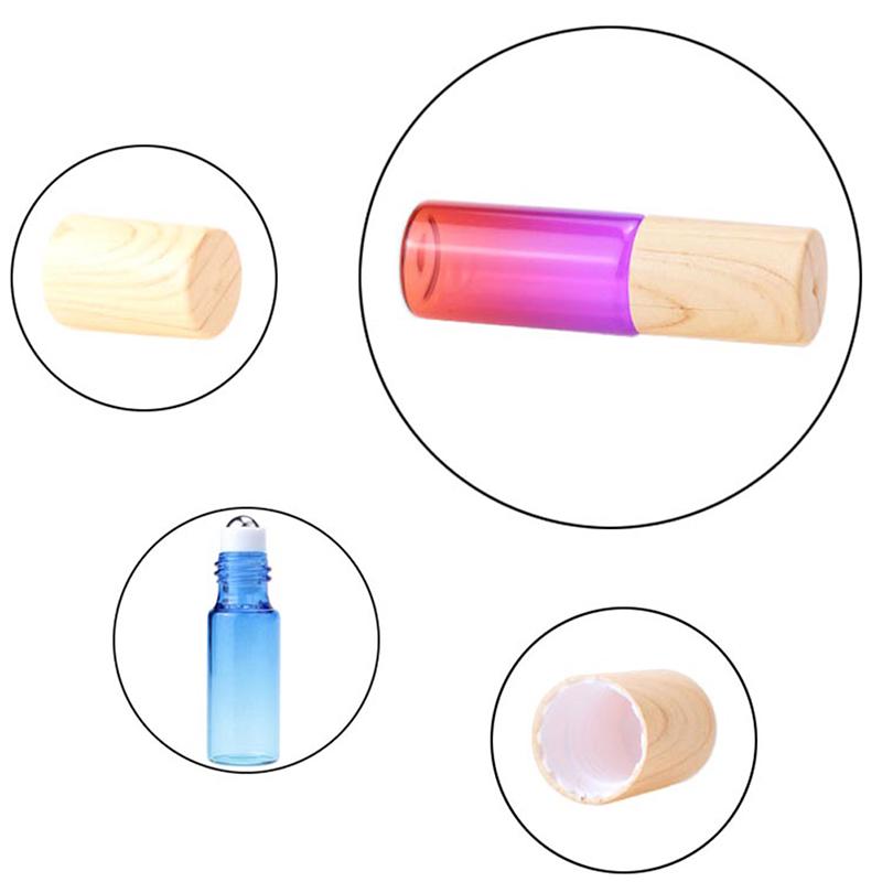 5pcs Thick Glass Roll On Bottles 5ml Gradient Color Empty Bottle Roller Ball Bottle For Essential Oil Travel Kit