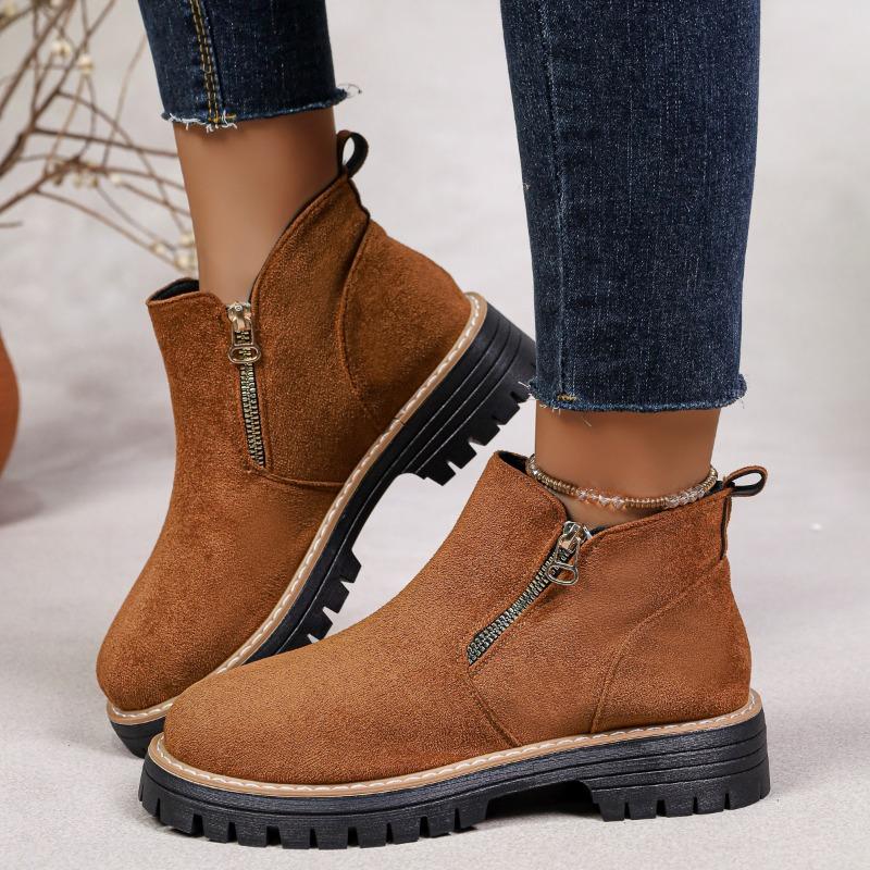 Round head side zipper Martin boots short boots thick heel, new autumn and winter size women's short boots