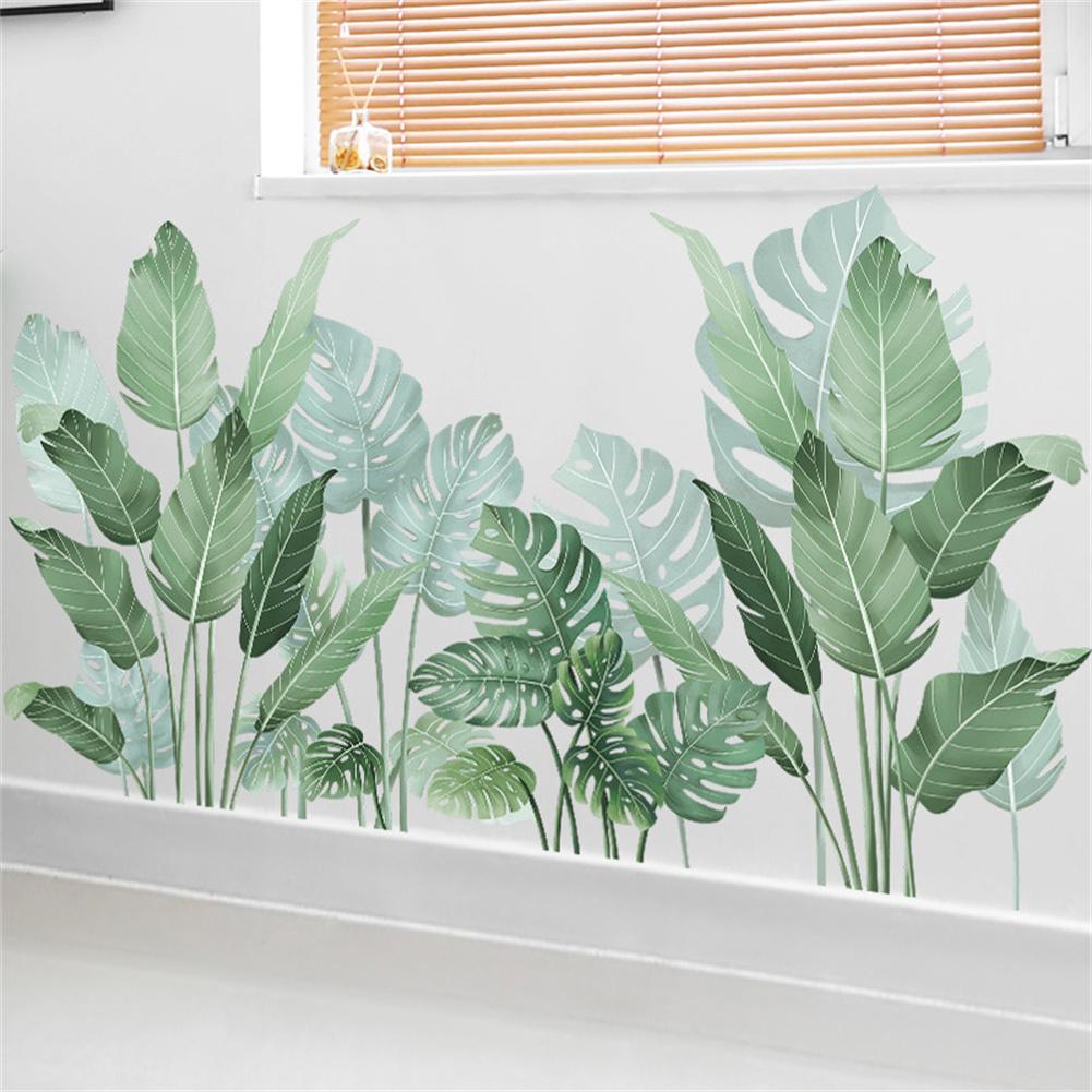 2pcs Tropical Green Leaves Wall Stickers Self-adhesive Wall Murals Wallpaper Home Decor For Bedroom Living Room