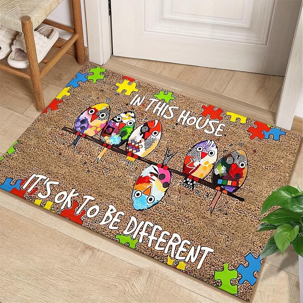 Kleurrijk Autisme Bewustzijn Betoverende Vogel Deurmat Antislip Machine Wasbaar Patroon Ontwerp Hal Tapijt Woondecoratie 60X90CM(2X3FT