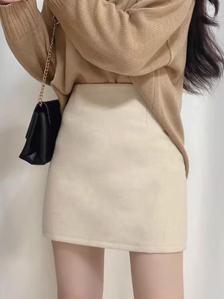 

Women s High-Waisted Slimming Wool A-Line Skirt - Petite Black, Autumn/Winter Korean Fashion 4XL