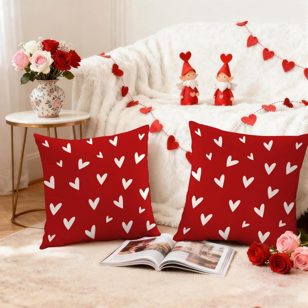 Red Heart Valentine's Day Pillowcase Polyester Simple Envelope Throw Pillow Cover Soft Wedding Pillow Cover For Sofa Decoration