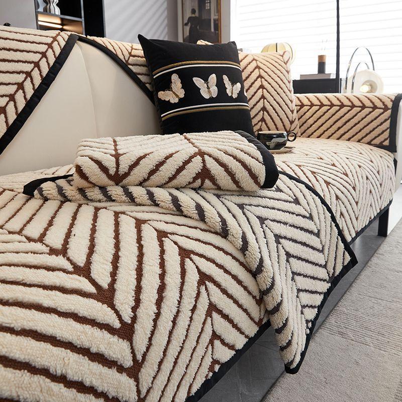 Grube pluszowe pokrowce na sofę, mata zimowa, ciepła, pluszowa, antypoślizgowa, liście, ręcznik żakardowy na sofę do salonu, wystrój domu