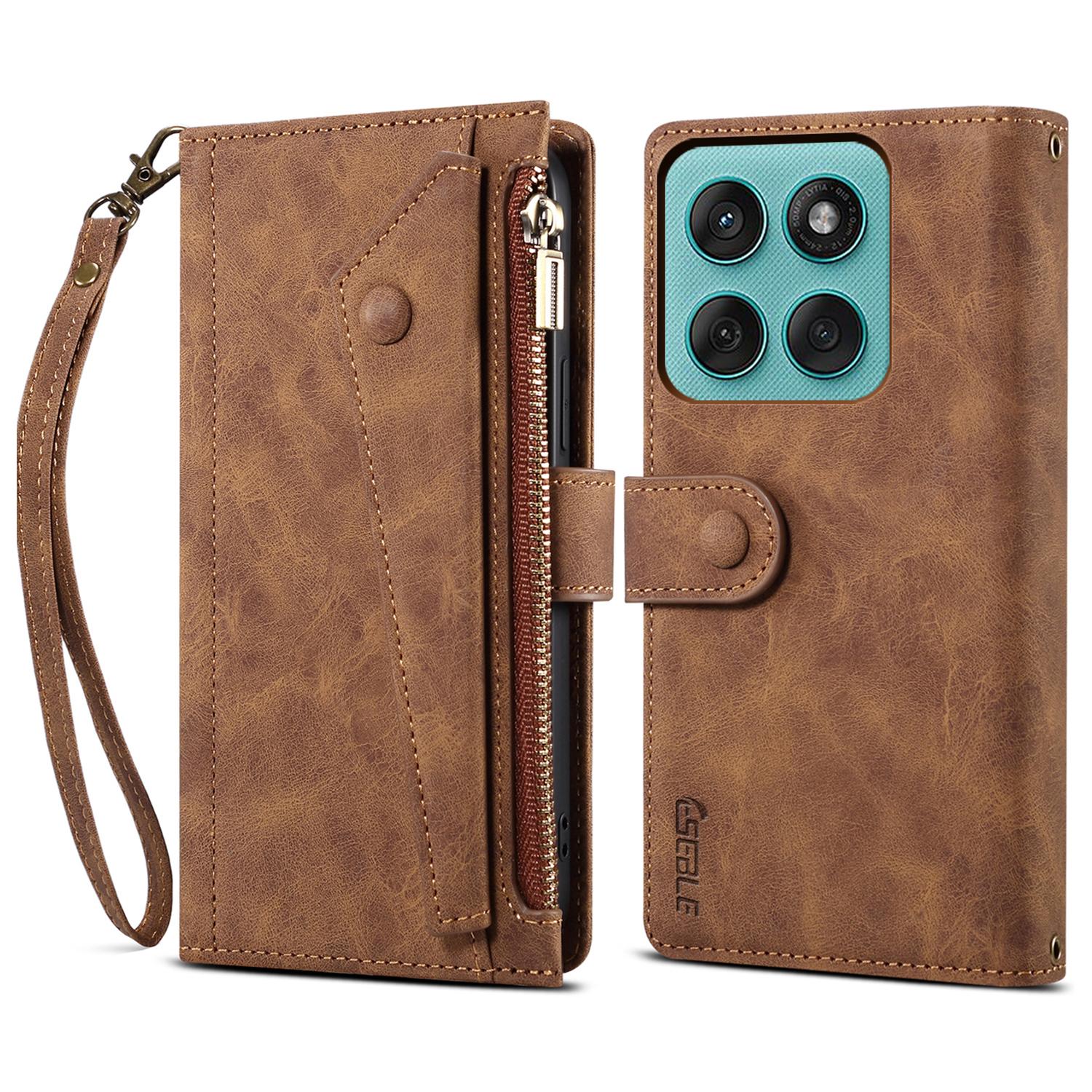 

ESEBLE Star Series For Motorola Edge 60 Fusion 5G Case Zipper Wallet Leather Stand Phone Cover Brown