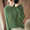 Women's Hooded Long Sleeve Loose Fit Knit Sweatshirt Solid Color Casual Pullover Winter Top