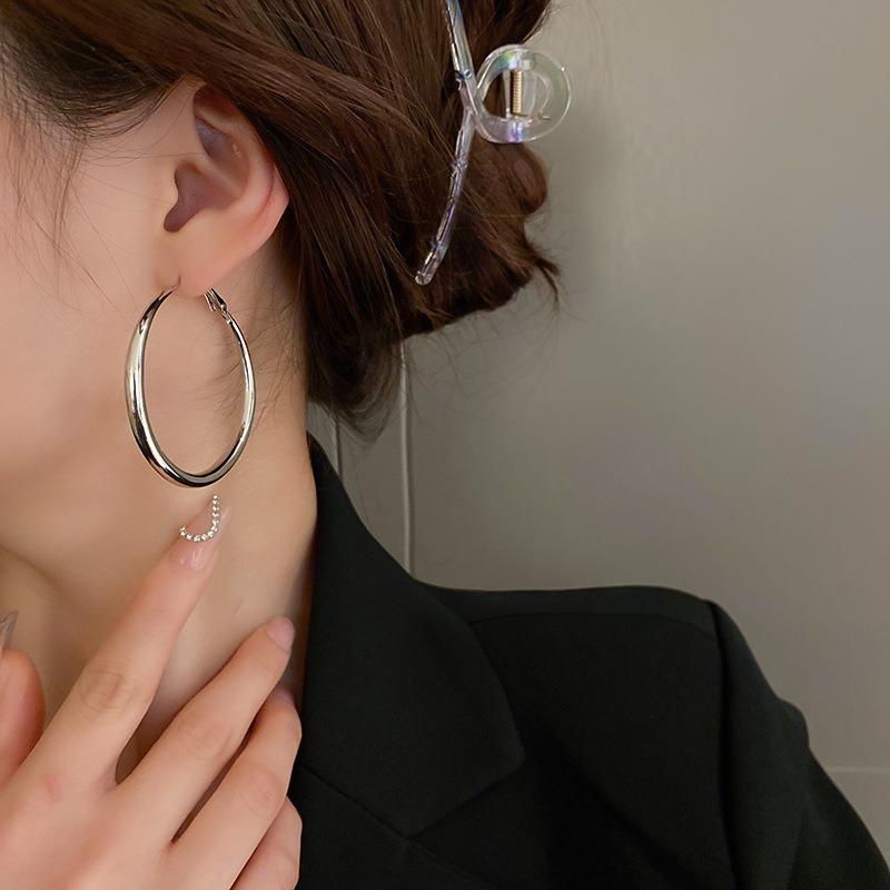Silver Needle Diamond-set Geometric Circle Earrings Temperament Light Luxury High-end Earrings Personalized Design Cold Wind Earrings Wholesale