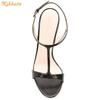 Fashion Black White Nude T-tied Buckle Sandals Stiletto Heel Open Toe High Heels Sexy Fashion Women Sandals Slingback Summer Shoes