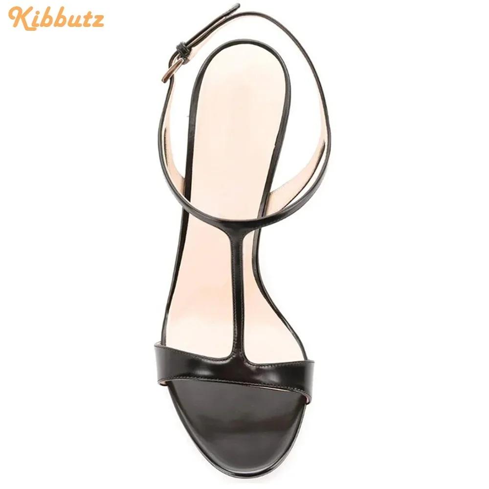 Fashion Black White Nude T-tied Buckle Sandals Stiletto Heel Open Toe High Heels Sexy Fashion Women Sandals Slingback Summer Shoes