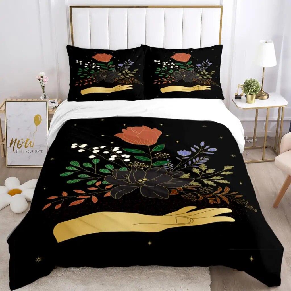 Magic Astrology Esoteric Gold Print Three Piece Set Fashion Bedding Article Children Or Adults For Beds Quilt Covers Pillowcases