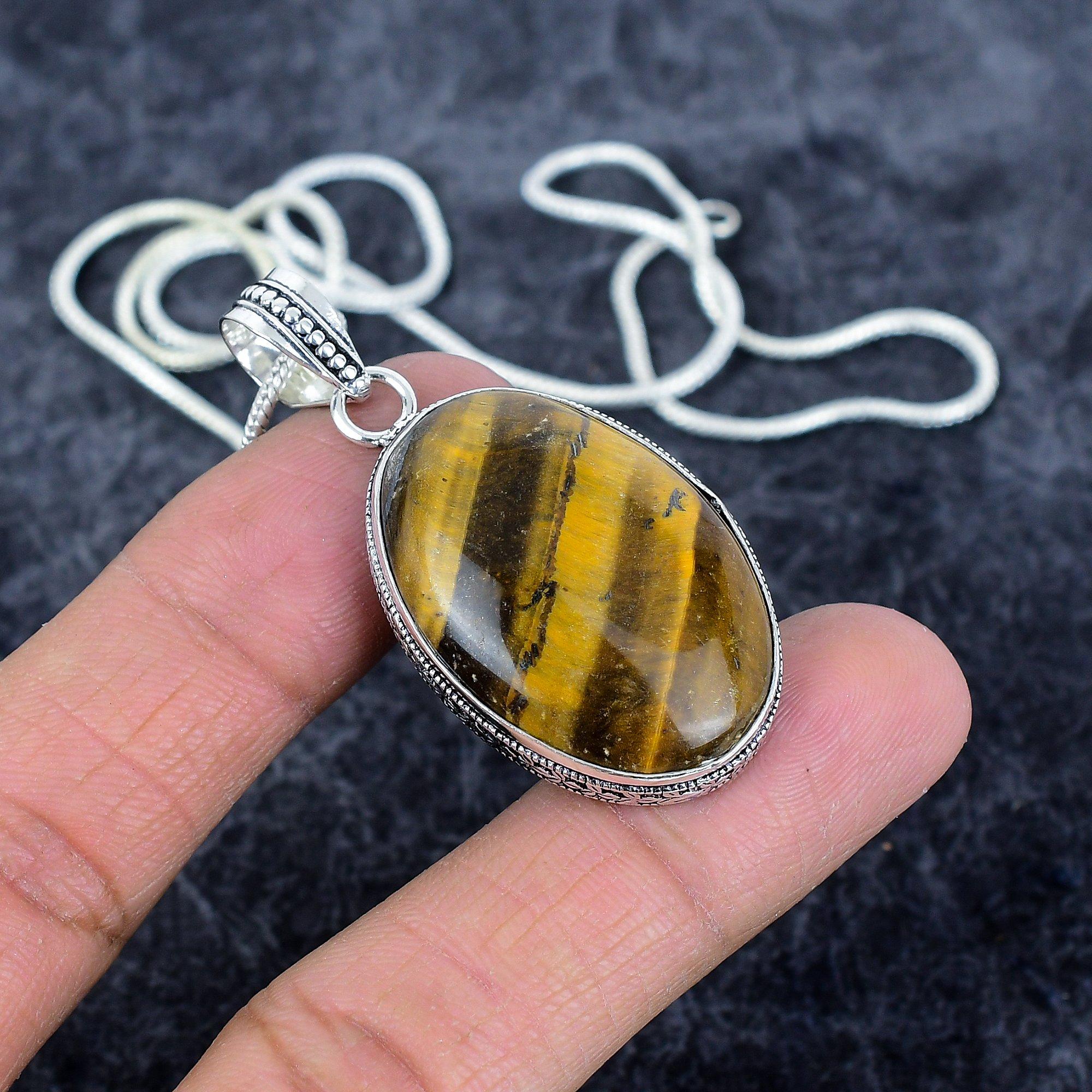 

Tiger Eye Gemstone Handmade 925 Sterling Silver Jewelry Pendant 2.05 M-2911