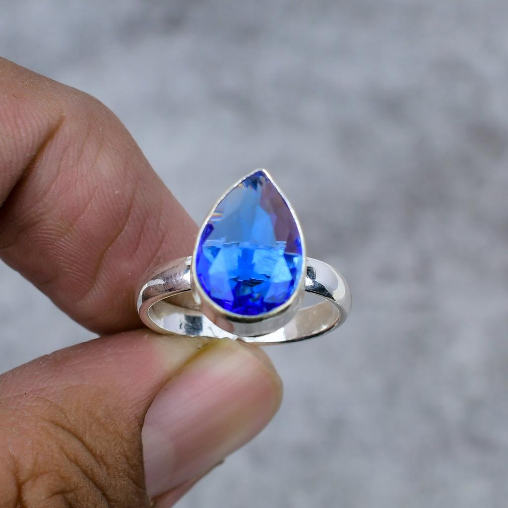 Tanzanite Quartz Gemstone Handmade 925 Sterling Silver Jewelry Ring Size 10 M-278