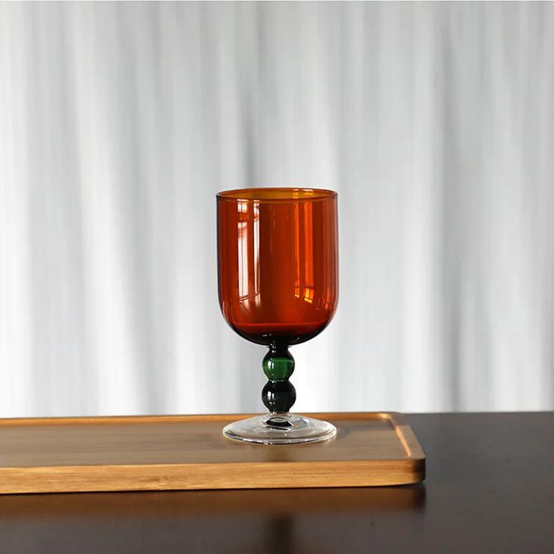 Retro Medieval Cup with Colorful Beads High Borosilicate Glass Champagne Cup Cold Drink Fruit Wine Glasses Cup Small Wine Cups