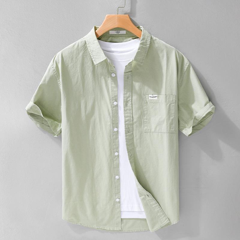 

Мужская летняя хлопковая рубашка в японском стиле, свежая однотонная белая 3XL зелёный