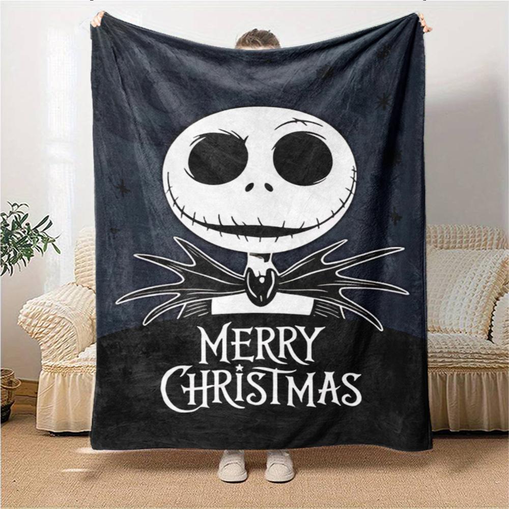 1Pc Christmas Jack Skellington Blanket Soft Throw Blanket For Home Bedroom Bed Sofa Travel Office Solid Christmas Blanket
