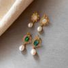 Medieval vintage silver needle earrings real gold electroplated round flower glass pearl stud earrings premium feeling earrings