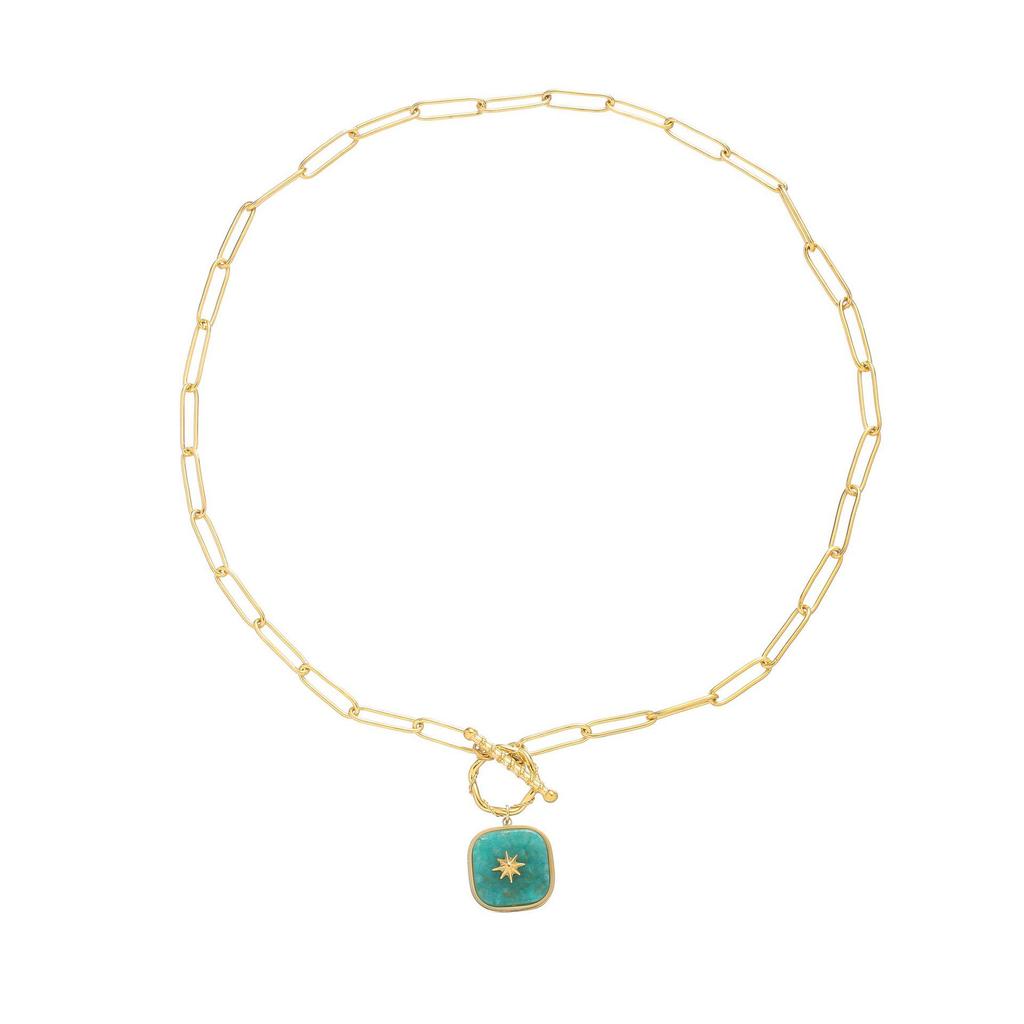 Emerald-Accented Titanium Steel Necklace - Elegant French Leaf Design