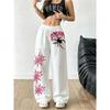 Spider Graffiti Print Women's Wide Leg Pants - Loose Pants for Everyday Streetwear and Summer Clothing