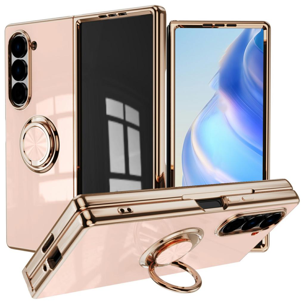 For Samsung Galaxy Z Fold5 5G Case Precise Cutouts 6D Electroplating TPU Phone Cover with Ring Holder