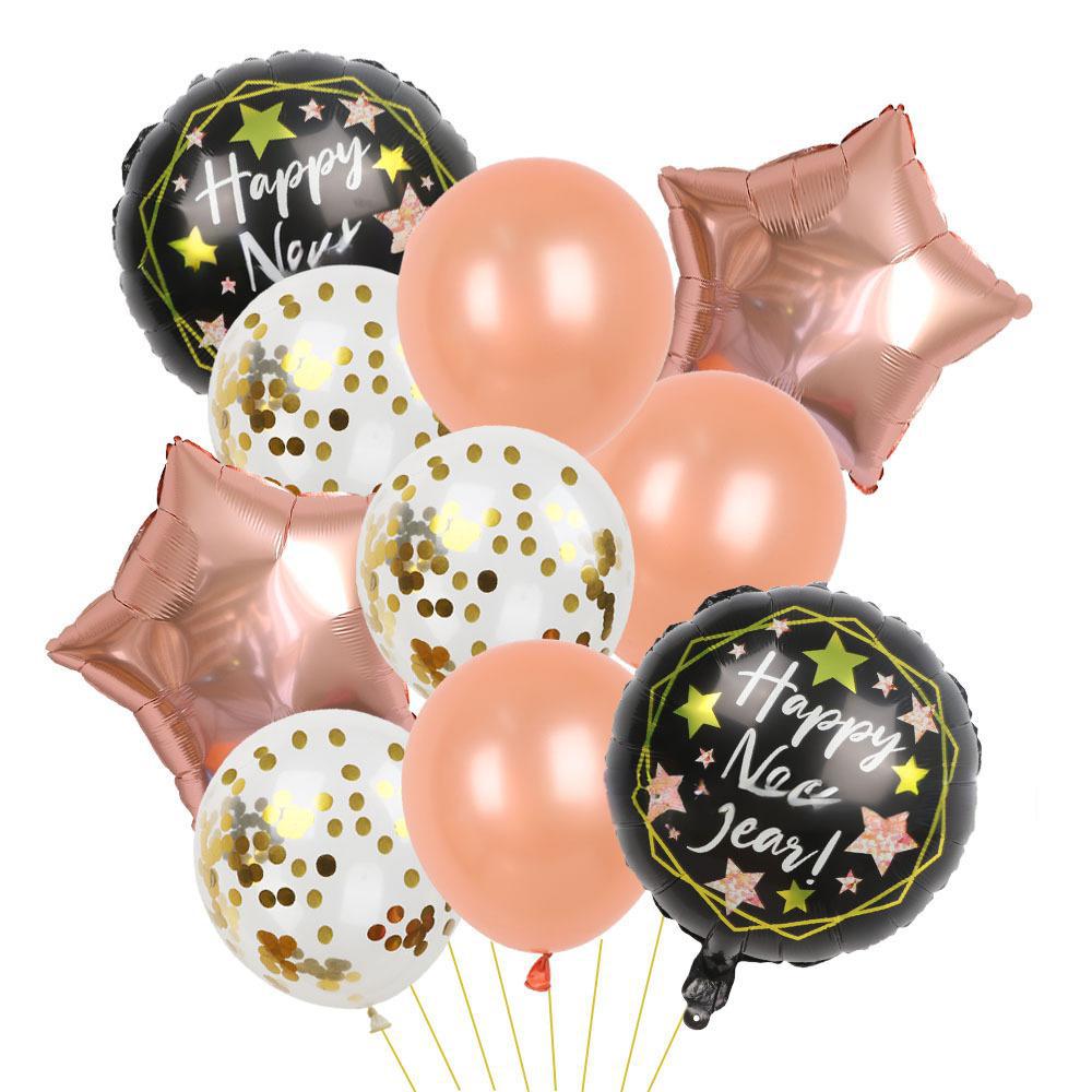

Набор из 10 штук в новогодней тематике С Новым годом Розовое золото Алюминиевая пленка Латексная пентаграмма Комбинация шаров Set 6