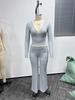 Autumn Women Deep V Neck Flared Pants Sport Casual Set For Women