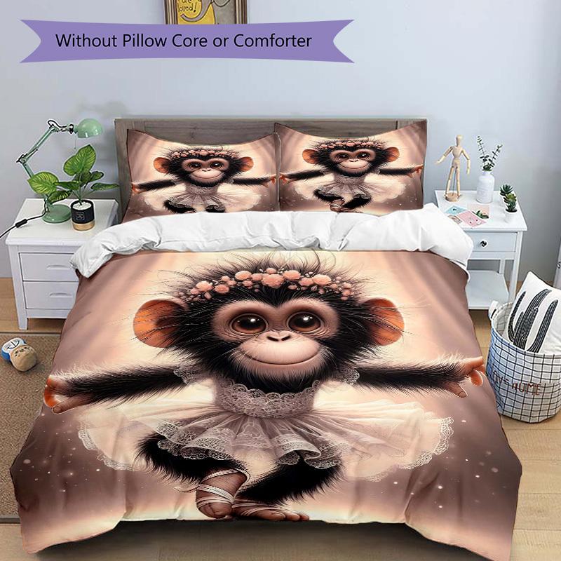 3pcs Anime Monkey Ballerina Bedding Set - Includes One Quilt Cover and Two Pillowcases (No Core) - Home Decor, Festival Gift, Polyester Fabr