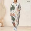 Women Plus Size Printed Nurse Scrub Set V Neck Long Sleeve Pocket Top And Long Pants