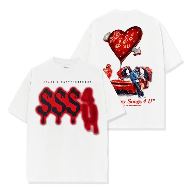 2026 New DRAKE Drake SSS4U American Vintage Reversible Print Loose Fashion Washed Pure Cotton Heavy Long Short Sleeve Tshirt
