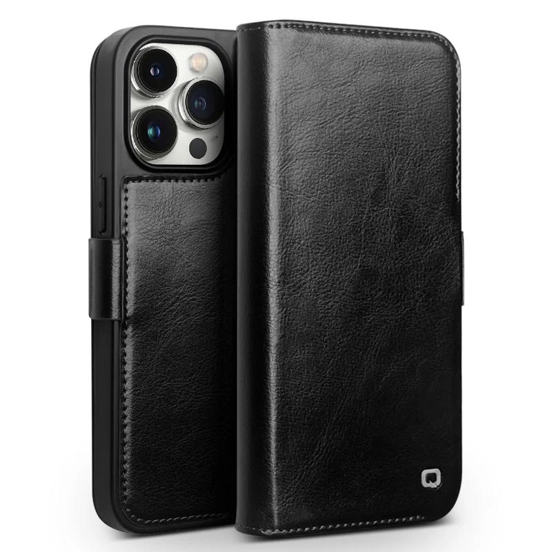 Echt Leer Flip Hoesje voor IPhone 13 Pro Handgemaakt Mode Zakelijk Hoesje met Kaartsleuven voor IPhone 15 Pro Max/15/14