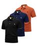 3Pcs Mens Piped Trim Short Sleeve Polo Shirt, Casual Coffee Run Tops, Regular Fit for Cafe Errands Outdoor Walk Commute Leisure Wear