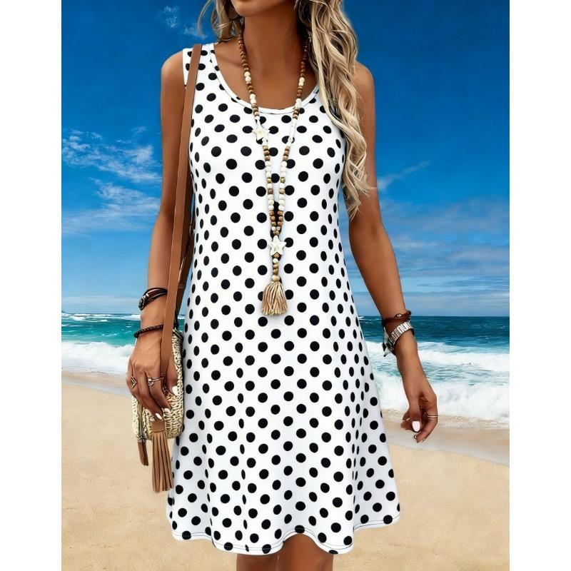 Women's Floral 3d Print Dress Summer Casual O-Neck Sleeveless A Line Flowy Sundress Beach Vacation Ladies Clothes