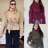 Women's New Fashion Casual Double-breasted Lace-up Trench Coat Short Jacket