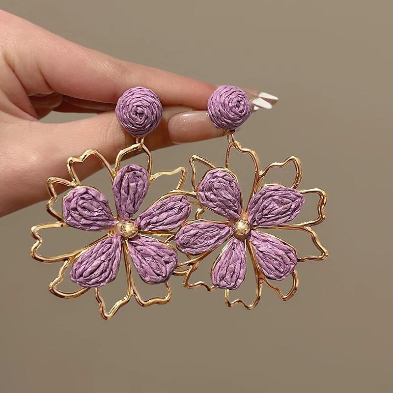 Silver needle fabric rice bead chiffon flower beaded fringed earrings super fairy sweet temperament stud earrings niche design earrings