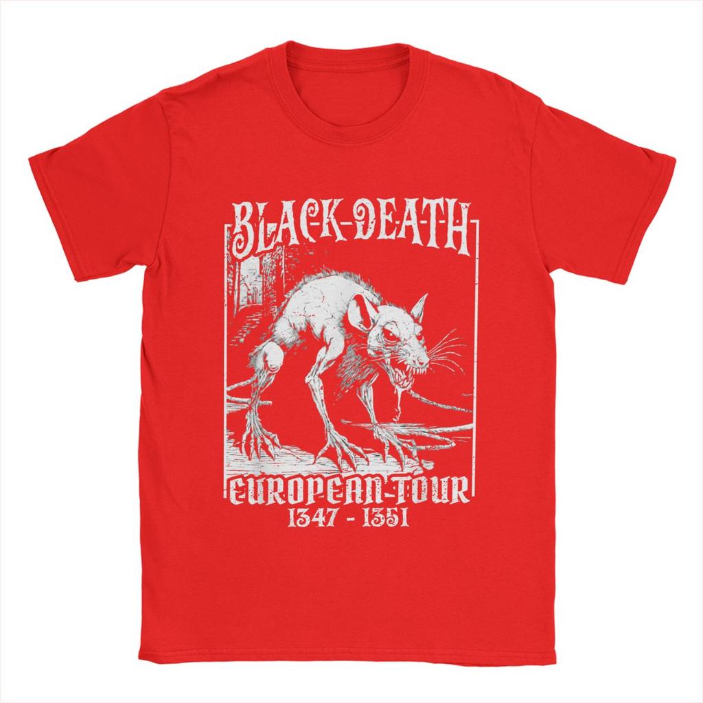 Black Death European Tour T Shirt for Men Pure Cotton Awesome T-Shirts Round Neck Tees Short Sleeve Tops Printing