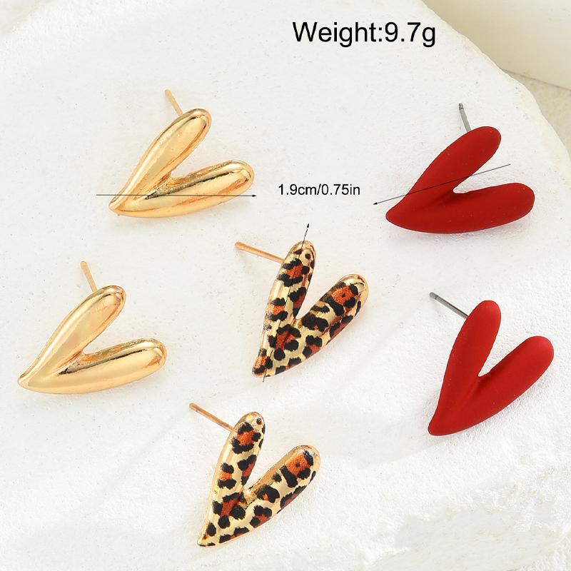 3pcs Fashion Heart Leopard Printed Colorful Earrings Set for Women Vintage Geometric Metal Stud Earring Holiday Party Jewelry