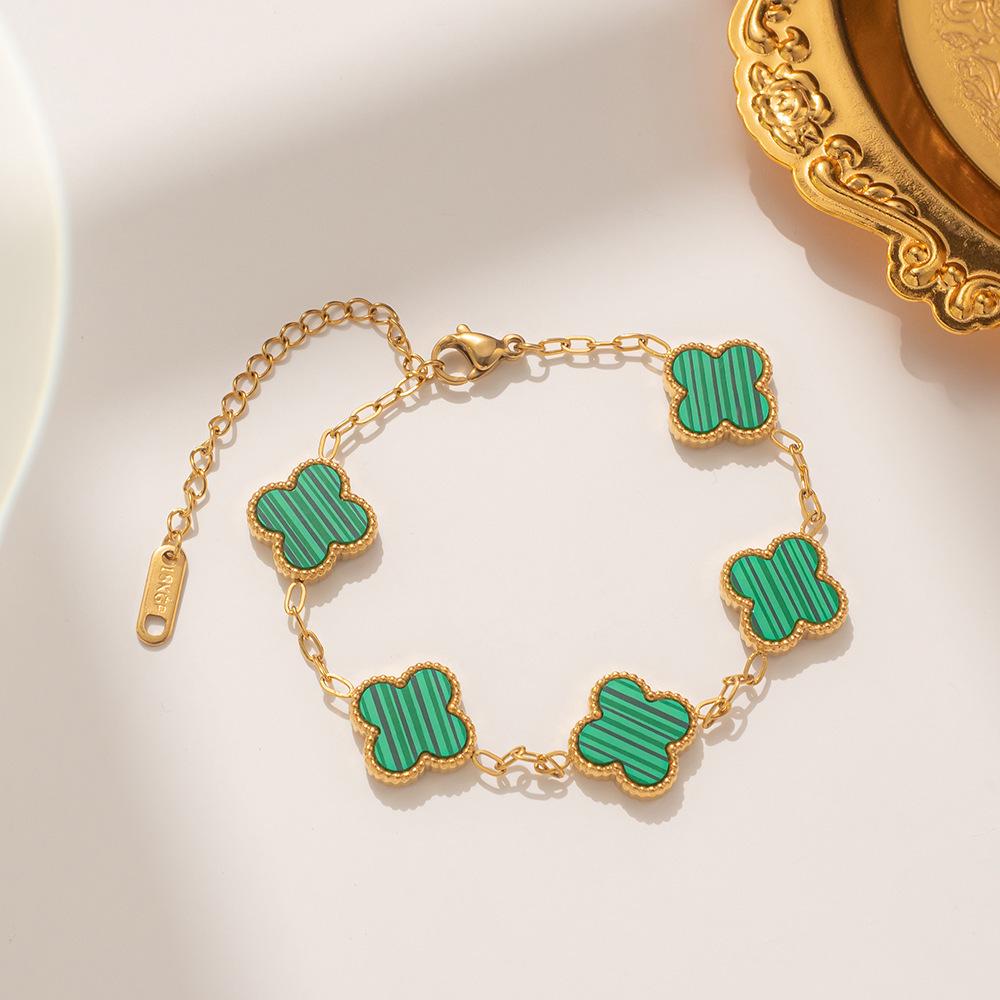 Wenjian Gold Four-Leaf Clover Double-Sided Titanium Necklace - Women's Luxury Fashion Clavicle Chain