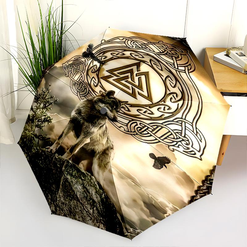 1PC Viking Theme Umbrella Portable Folding Umbrella Iron Frame Hole Bone Structure Outdoor Home Umbrella A6