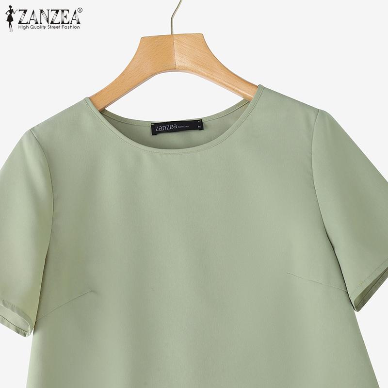 ZANZEA Women Casual Round Neck Solid Color Short Sleeve T-Shirt