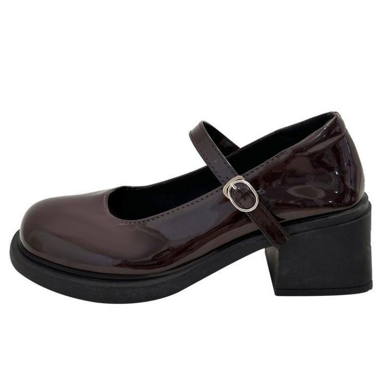New Style Round Toe Elegant Minimalist Buckle Single Shoe 2025 Retro Shoes Women Fashionable Versatile Thick Bottom Shoes