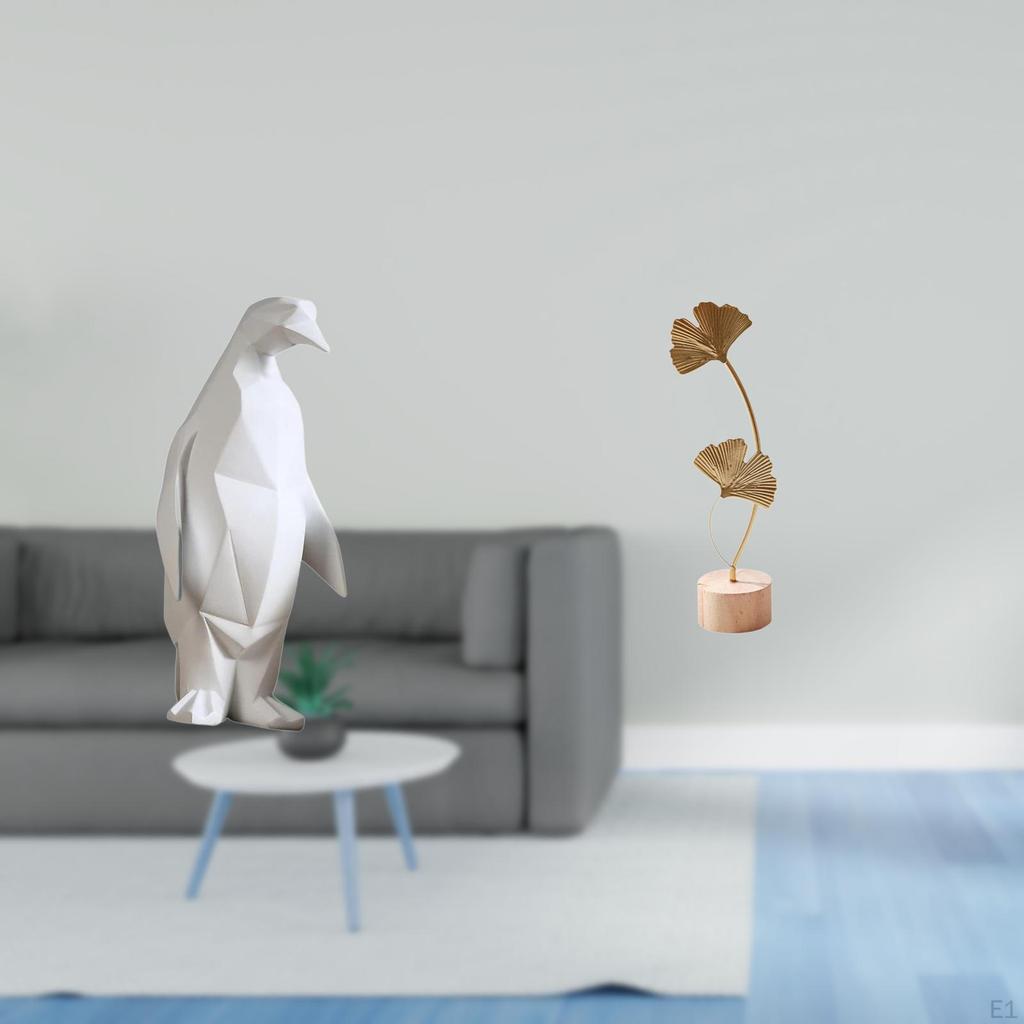 Penguin Figurine Resin Metal Animal Statue Decorative Ornament Abstract Collectable Craft Nordic
