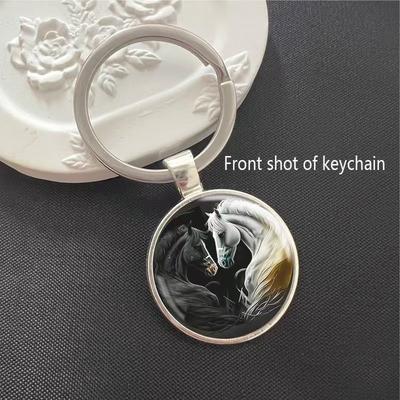 Running Steed Pattern Circular Pendant Keychain Cross Border Selling Metal Keyring Pendant Small Gift.