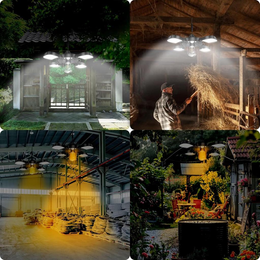 Solar Shed Light Upgrade 192LED Solar Pendant Light with 5 Lighting Modes Cool or Warm White LED Light Indoor with 2 Sensors