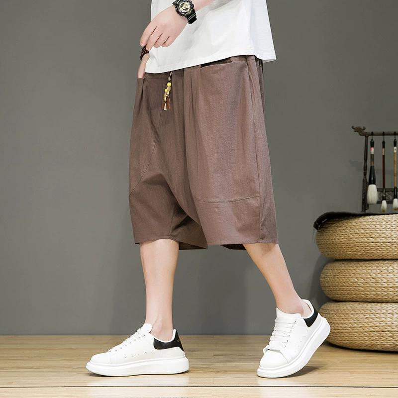 Lässige Herren-Sweathose Sommer Herbst Lässige Baumwoll-Cropped-Hose Locker Tiefer Schritt Haremshose High Street Sweatpants