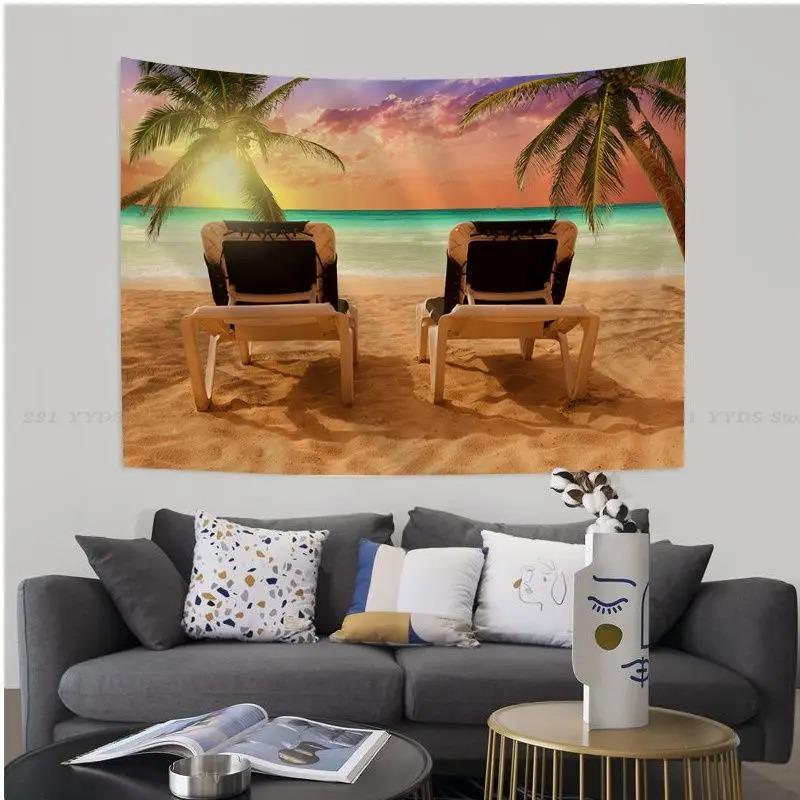 Büro Wohnzimmer Wandteppich Landschaft Strand Sonnenuntergang Cartoon Wandteppich Home Wanddekoration Wandteppich