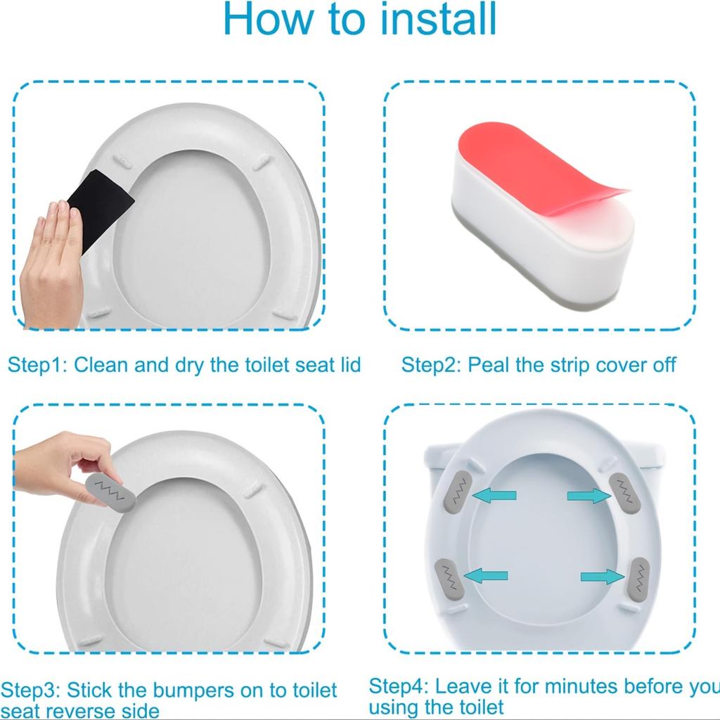 4 pezzi Paracolpi per Sedile del WC, Paracolpi per Sedile Bidet con Forte Ammortizzatore e Funzione Adesiva per Attacco Bidet, Mantieni il Tuo Sedile del WC