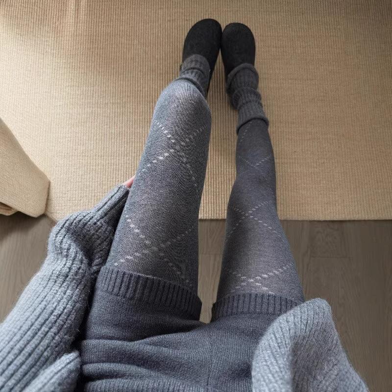 High-End Gray Rhombus Pattern Leggings Pantyhose Autumn And Winter Explosion Micro-Pressure Thin Small Fragrant Pantyhose Beautiful Leg Socks