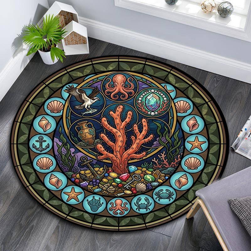Underwater Treasures Round Area Rug Under Office Chairs Bedroom Living Room Home Decor