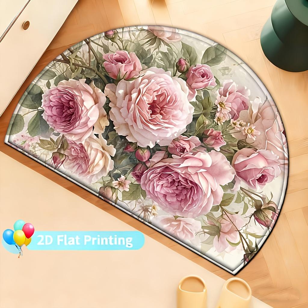 1 Pezzo Tappetino Benvenuto Semicircolare Floreale Rosa Primaverile Antiscivolo per Esterno Patio Portico Cucina Bagno Ingresso Tappetino per Pavimento